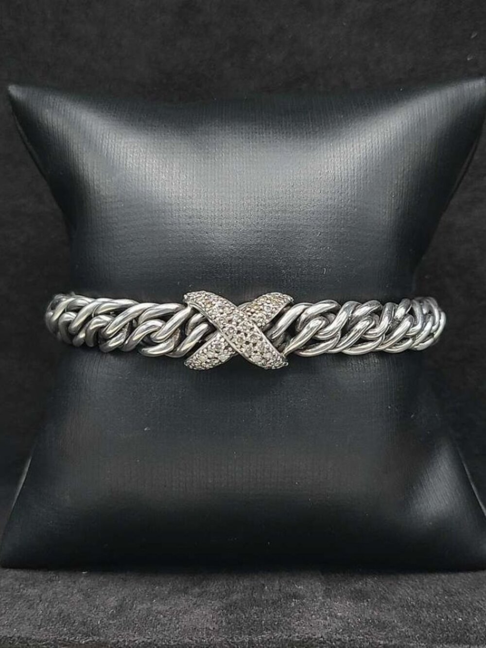 David Yurman Lyrica Single X Bracelet w/ Pavé White Diamonds - 9mm - Medium